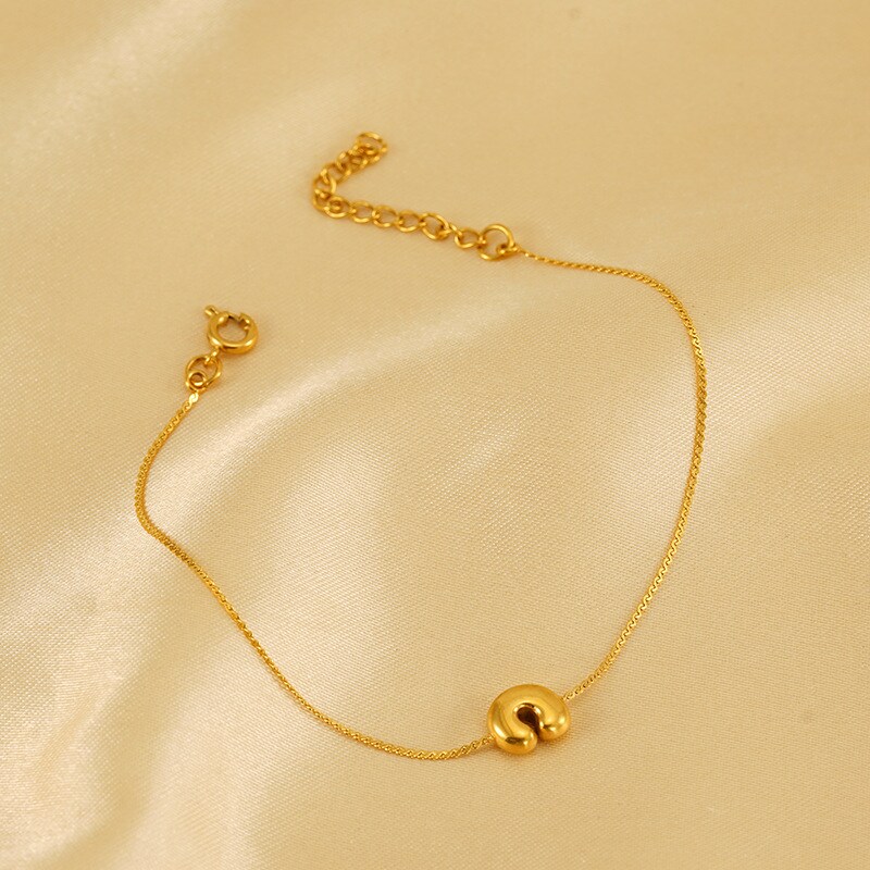 Gold color / 1 Piece Simple Series Daily Letter C Stainless Steel 18K Gold Plated Unisex Chain Bracelets Picture3